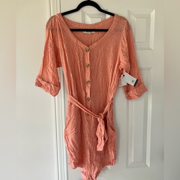NWT  Rip Curl Tallow Spot Peachy Coral Romper with Tie Waist & Pockets (L) - Picture 6 of 10